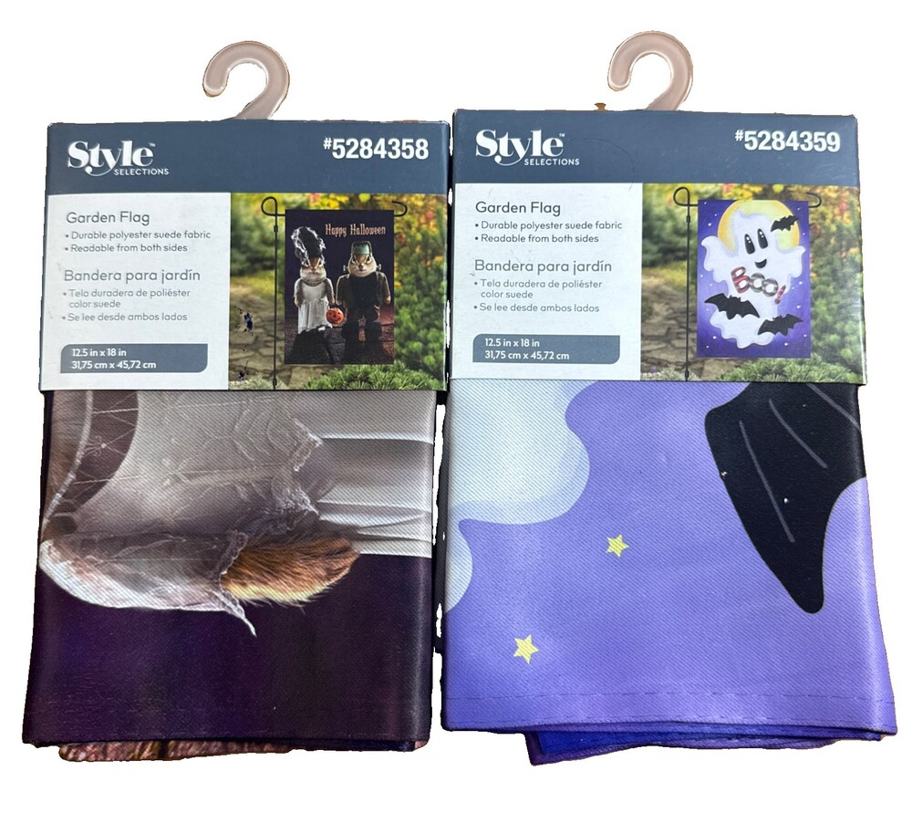 Style Selections Halloween Ghost Boo Garden Flags 12.5x18 Set of 2 NEW
